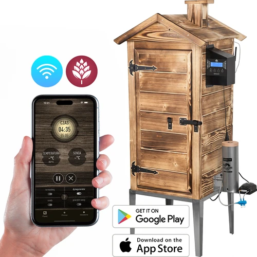 Røgovn med Wi‑Fi, 200 L – dragON WOOD 100IQ med elektrisk varmemodul og styring, i flammebehandlet træ