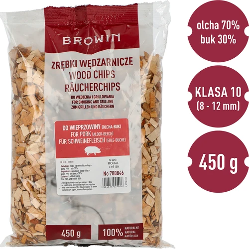 Rygeflis til røgning/grill af svinekød – mix (70 % el, 30 % bøg), 450 g, kl. 10 - 3