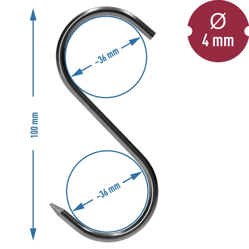 Rygekroge - S-formede, spidse, 4 mm x 100 mm, 5 stk. - 6