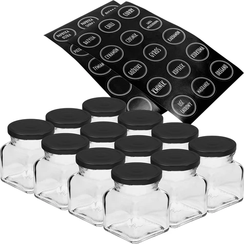 Sæt med 12 x 120ml krukke + 30 etiketter til krydderimærkning  - 1 