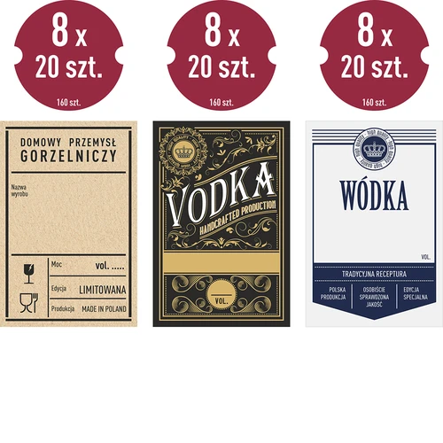 Selvklæbende etiketter 60x90 mm til flasker, vodka, 3 designs 20 stk. - 2