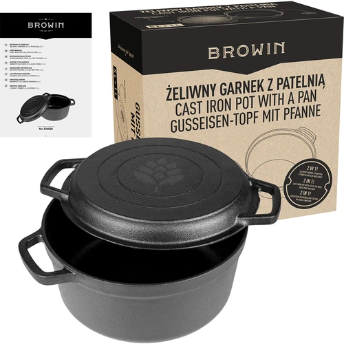Støbejernsgryde med pande, 5 L + 1 L - 10