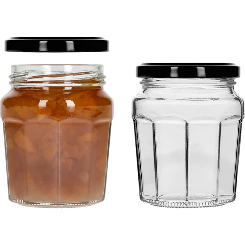 Syltetøjsglas 230ml med sort låg fi63/4 - 6 stk - 6