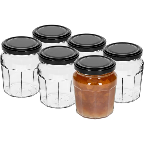 Syltetøjsglas 230ml med sort låg fi63/4 - 6 stk - 2