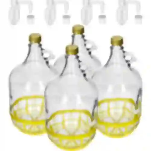 4 x Dame 5L med prop, gæringsrør, låg og kurv