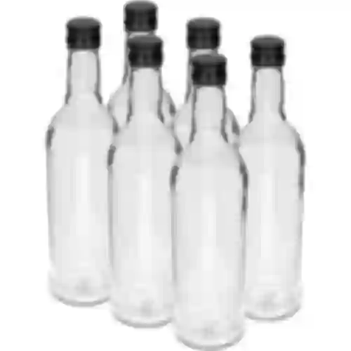 500 ml Slank Flaske med sort skruelåg, til vodka, 6 stk.