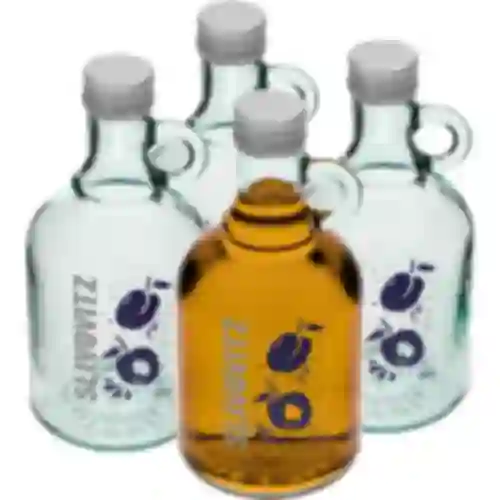 Flaske 0,5 L med låg og 2-farvet tryk Slivovitz - 4 stk.