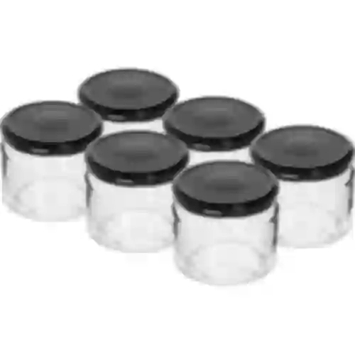 Lav krukke 330ml - med sort låg fi 82/6, 6 stk.