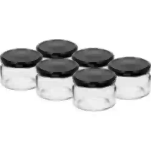 Lavt glas 200ml - med sort låg fi 82/6, 6 stk.