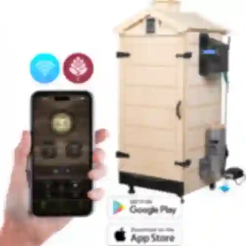 Rammeløs røgeri dragON PLYWOOD NATURE med Wi-Fi-controller, 200L