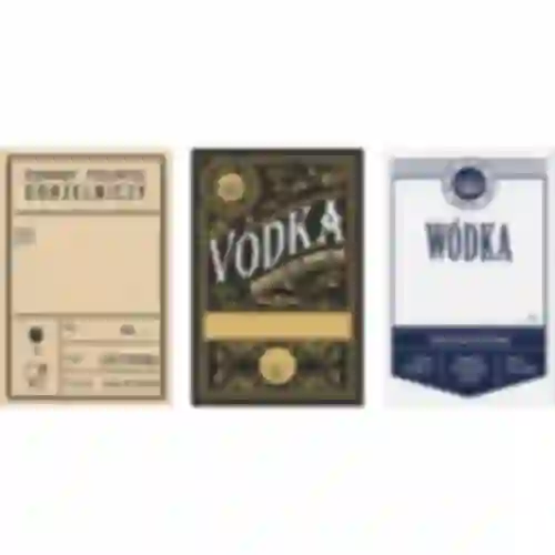 Selvklæbende etiketter 60x90 mm til flasker, vodka, 3 designs 20 stk.
