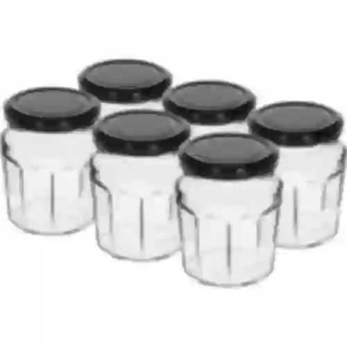 Syltetøjsglas 230ml med sort låg fi63/4 - 6 stk