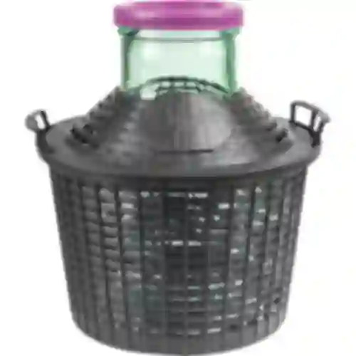 Vinballon 10 L med bred hals i plastikkurv