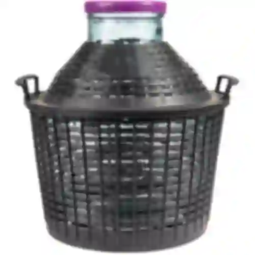 Vinballon 15 L med bred hals i plastikkurv