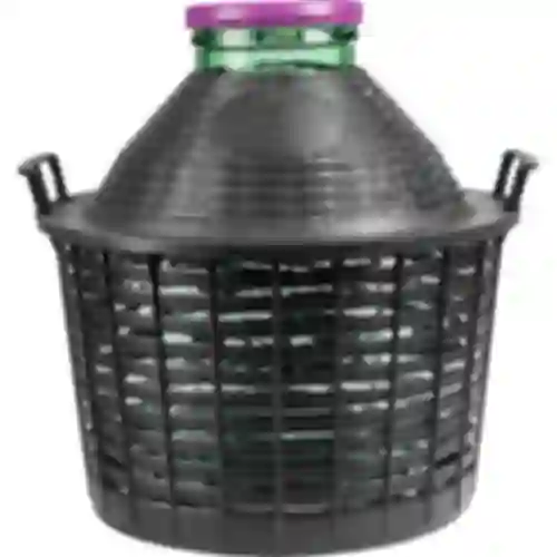 Vinballon 20 L med bred hals i plastikkurv
