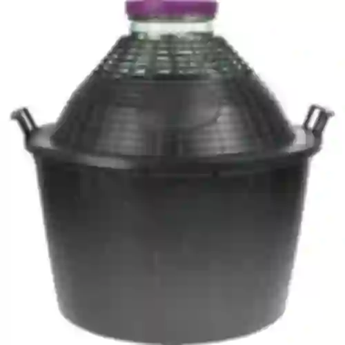Vinballon 34 L med bred hals i plastkurv