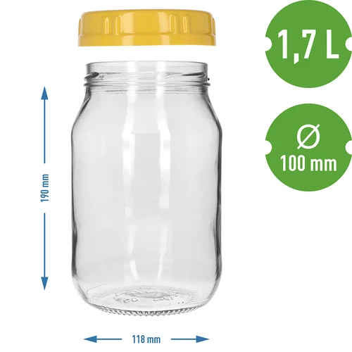 Twist-off-glas 1,7 L med gult plastlåg med hank, Ø 100 mm, 1 stk. - 4