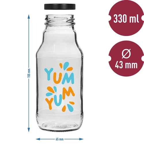 Twist off flaske 330 ml med skruelåg fi43 og farvet tryk - 6 stk. - 6