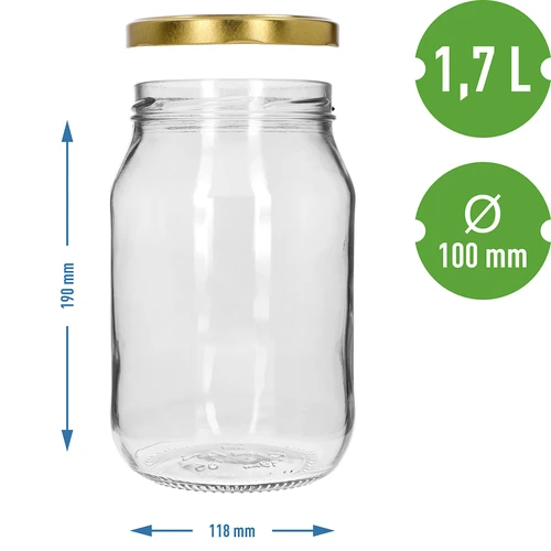 Twist-off-glas 1,7 L med gyldent låg fi 100/6, 1 stk. - 4