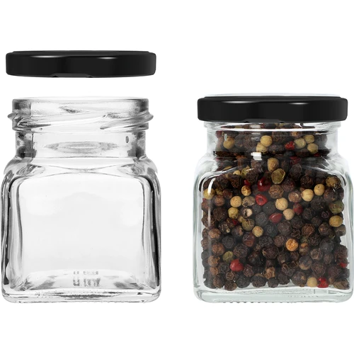 Twist-off glas 120ml - Fire hjørner fi 53 med sort låg, 6 stk - 4