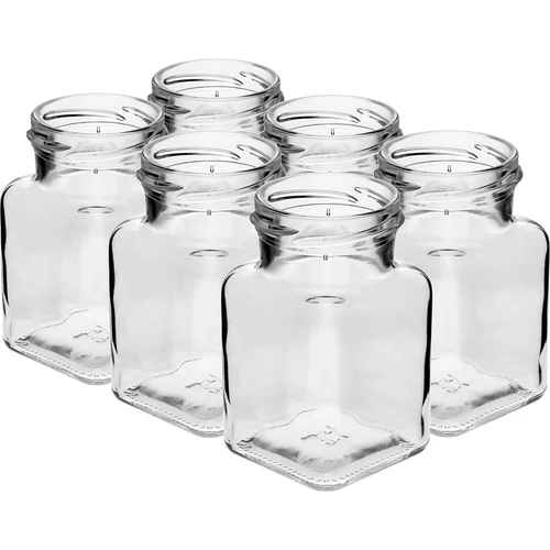Twist-off glas 150ml Fire hjørner fi 53 med sort låg, 6 stk. - 3