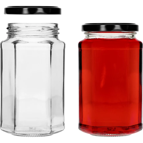 Twist off krukke 385ml med sort låg fi 63, 6 stk. - 4