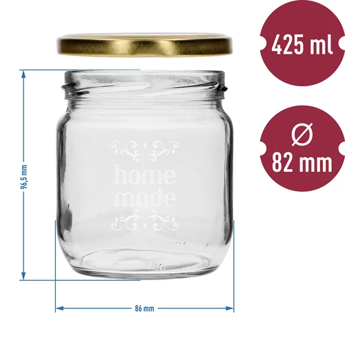 Twist-off krukke 425ml med tryk 'Home Made' og låg, 3 stk. - 6