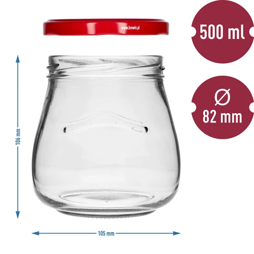 Twist-off krukke 500ml "Omvendt Amfora" med bordeaux låg fi 82/6, 6 stk. - 9