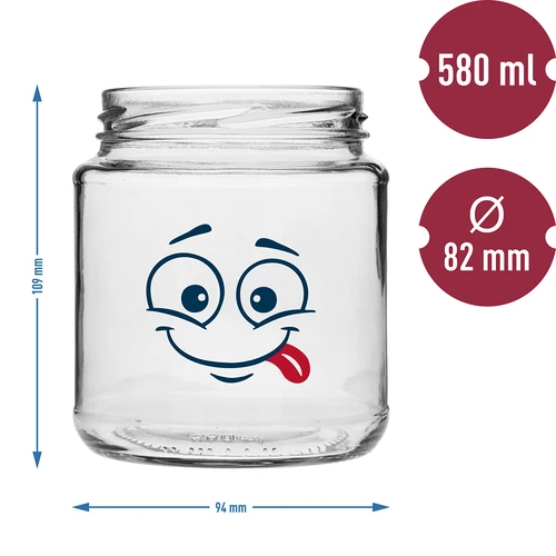 Twist-off krukke 580ml med tryk Smiley og låg fi 82/6 - 3 stk. - 7