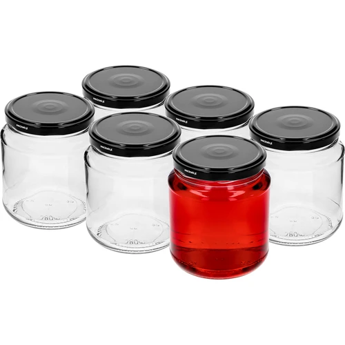 Twist-off krukke, tyk 580ml med sort låg fi 82/6, 6 stk. - 2
