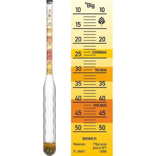 Uknuseligt hydrometer til mjød med prøvecylinder, måleområde 10-50°Blg - 4