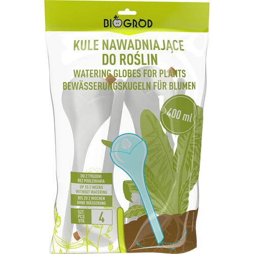 Vandingskugler til planter, hvide halvgennemsigtige med prop, 400ml, 4 stk. - 4