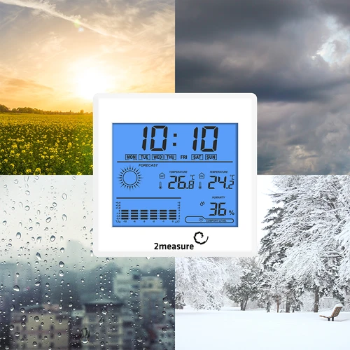 Vejrstation – elektronisk, baggrundsbelyst, sonde, hvid - 13