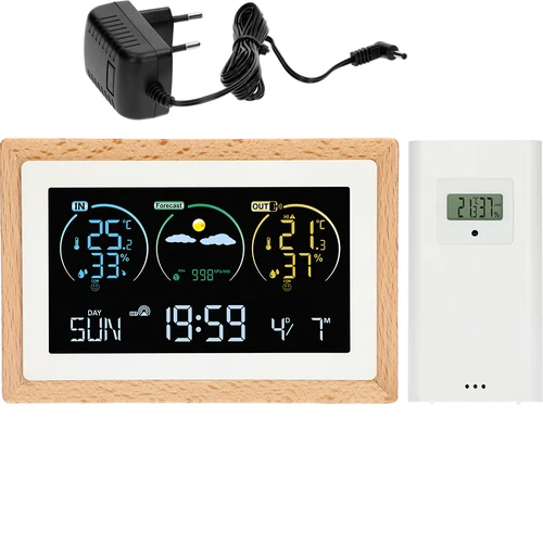 Vejrstation (RCC,DCF) - elektronisk, trådløs, oplyst, sensor, hvid  - 1 