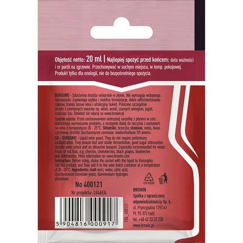 Vin gær Burgund uden formering, 20 ml - 2