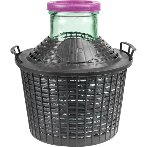 Vinballon 10 L med bred hals i plastikkurv  - 1 