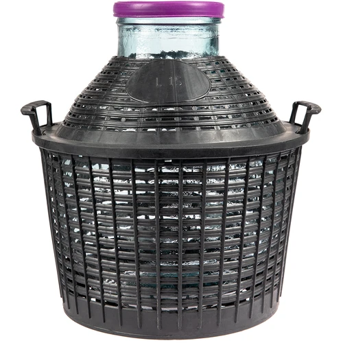 Vinballon 15 L med bred hals i plastikkurv  - 1 