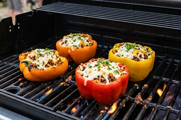 Fyldte peberfrugter fra gasgrillen