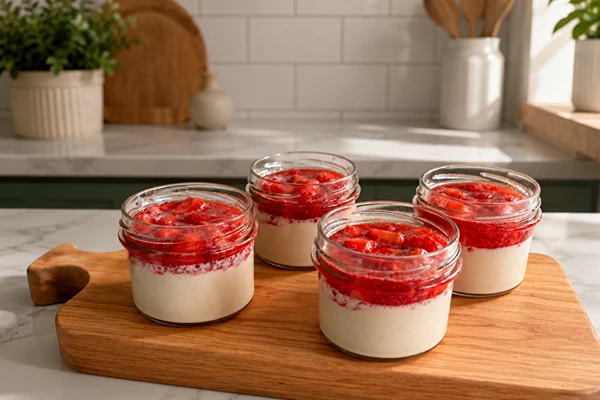 Vegansk Panna Cotta med jordbær