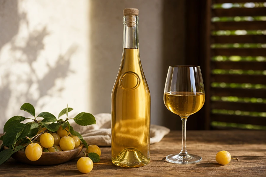 Sød hjemmelavet vin af mirabelle eller kirsebærblomme